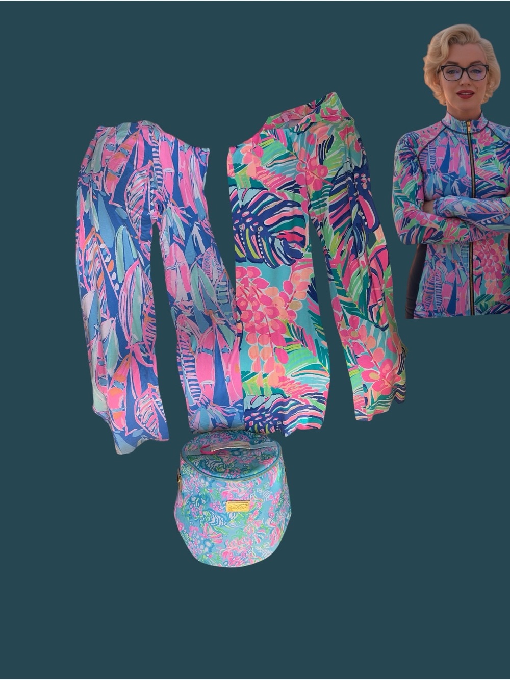 Lilly Pulitzer Tropical Print Boot-Cut Pants - Pink & Blue Both Size S